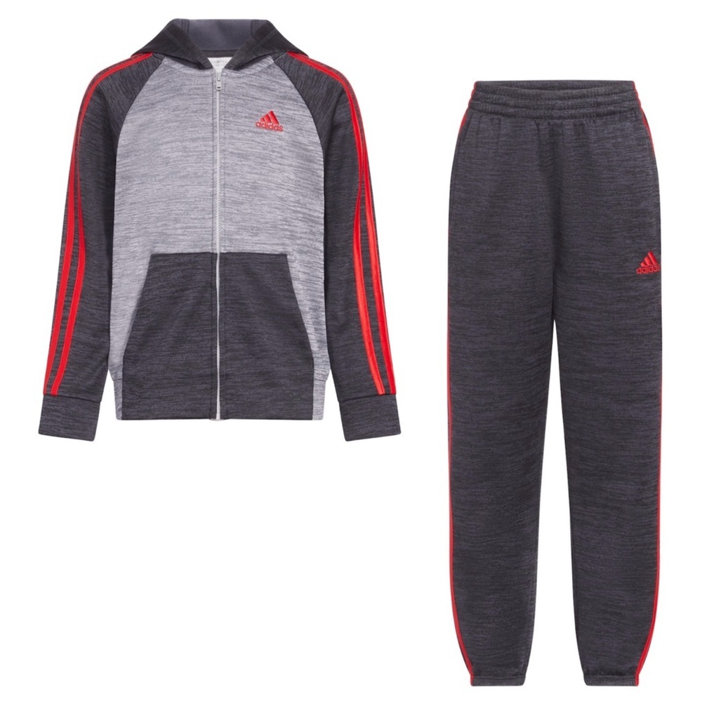 NEW adidas Fleece Zip-Up Jacket & Jogger Pants Matching Set Gray, Little Boy 6